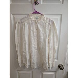 Sundance Catalog Ivory Cotton Lace Pintuck Blouse Ruffle Long Sleeve - Size S